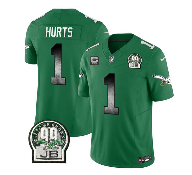 Men's Philadelphia Eagles #1 Jalen Hurts Green 2023 F.U.S.E. With 3-star C Patch Throwback Vapor Untouchable Limited Football Stitched Jersey